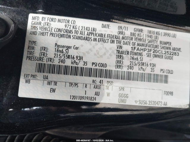 Aukcja sprzedaży 2012 Ford Focus Se, vin: 1FAHP3F20CL252283, numer aukcji: 46264167