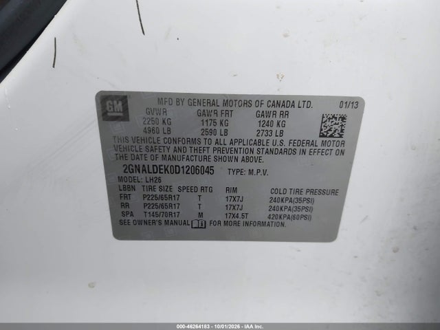 Продажа на аукционе авто 2013 Chevrolet Equinox 1lt, vin: 2GNALDEK0D1206045, номер лота: 46264183
