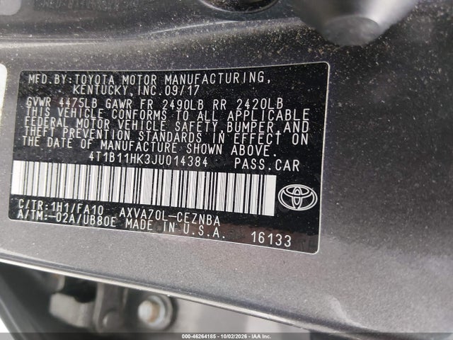 Aukcja sprzedaży 2018 Toyota Camry Le, vin: 4T1B11HK3JU014384, numer aukcji: 46264185