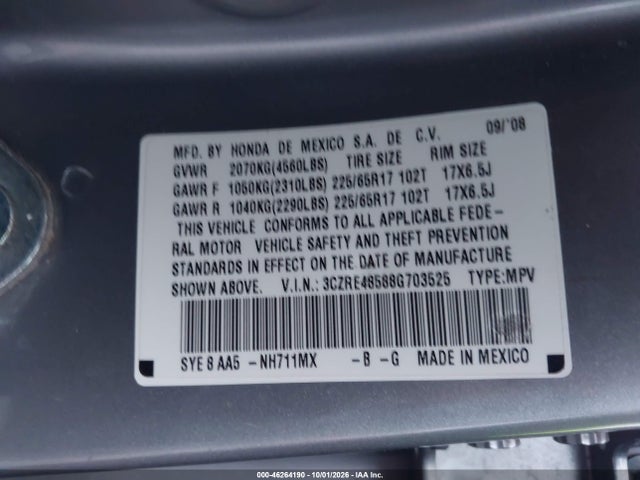 46264190 :رقم المزاد ، 3CZRE48588G703525 vin ، 2008 Honda Cr-v Ex مزاد بيع