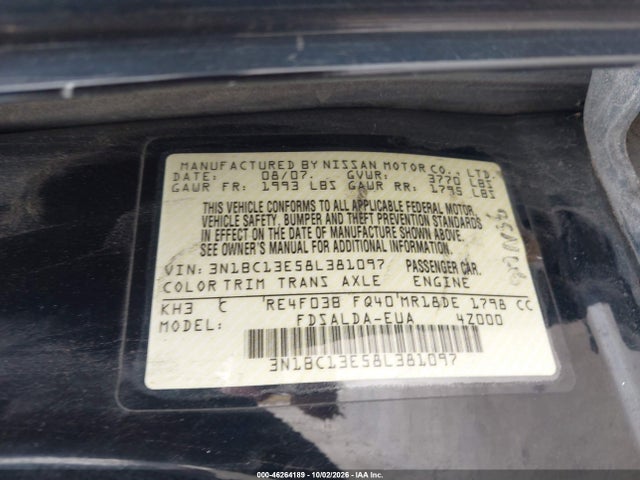 46264189 :رقم المزاد ، 3N1BC13E58L381097 vin ، 2008 Nissan Versa 1.8s مزاد بيع