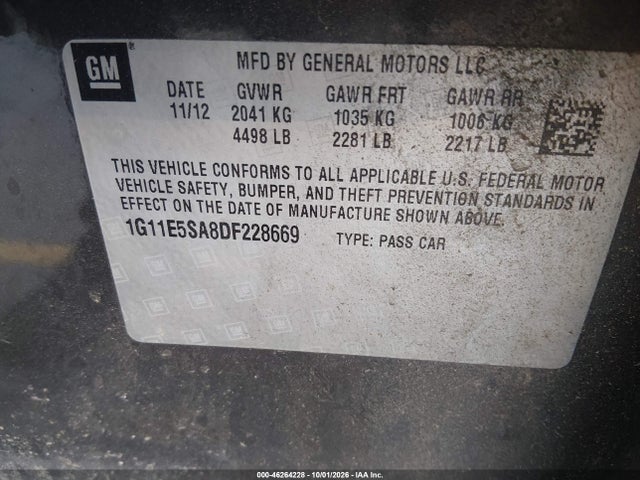 Продажа на аукционе авто 2013 Chevrolet Malibu 2lt, vin: 1G11E5SA8DF228669, номер лота: 46264228
