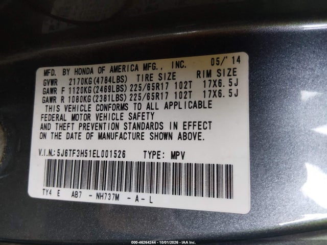 Продаж на аукціоні авто 2014 Honda Crosstour Ex-l, vin: 5J6TF3H51EL001526, номер лоту: 46264244