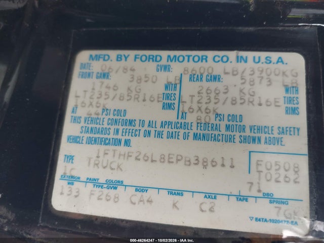 Продаж на аукціоні авто 1984 Ford F250, vin: 1FTHF26L8EPB38611, номер лоту: 46264247