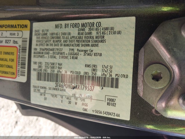 Ford FUSION SE 2019 3FA6P0HD6KR179537 Image 9