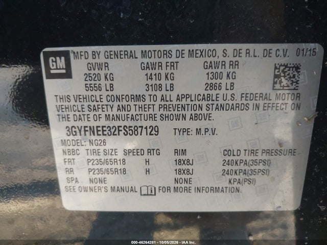Продаж на аукціоні авто 2015 Cadillac Srx Luxury Collection, vin: 3GYFNEE32FS587129, номер лоту: 46264281
