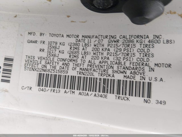 46264289 :رقم المزاد ، 5TENX22N68Z515859 vin ، 2008 Toyota Tacoma مزاد بيع