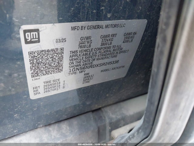 Aukcja sprzedaży 2025 Chevrolet Tahoe 4wd Lt, vin: 1GNS6NRDXSR245338, numer aukcji: 46264308
