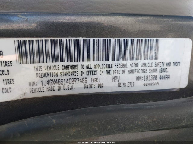 2004 Jeep Grand Cherokee Laredo მანქანა იყიდება აუქციონზე, vin: 1J4GX48S14C277486, აუქციონის ნომერი: 46264314