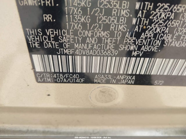 Продажа на аукционе авто 2010 Toyota Rav4, vin: JTMBF4DV8AD036839, номер лота: 46264319