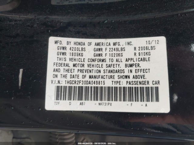 Продажа на аукционе авто 2013 Honda Accord Lx, vin: 1HGCR2F30DA049815, номер лота: 46264328