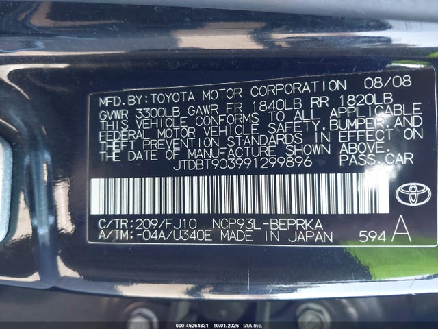 Aukcja sprzedaży 2009 Toyota Yaris, vin: JTDBT903991299896, numer aukcji: 46264331