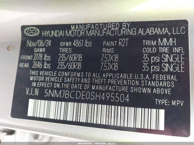 Продажа на аукционе авто 2025 Hyundai Tucson Sel, vin: 5NMJBCDE0SH495504, номер лота: 46264381