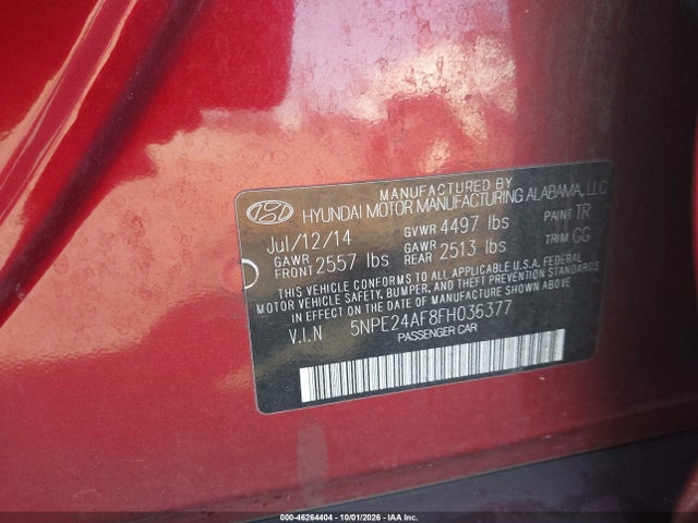 Hyundai SONATA SE 2015 5NPE24AF8FH036377 Image 9