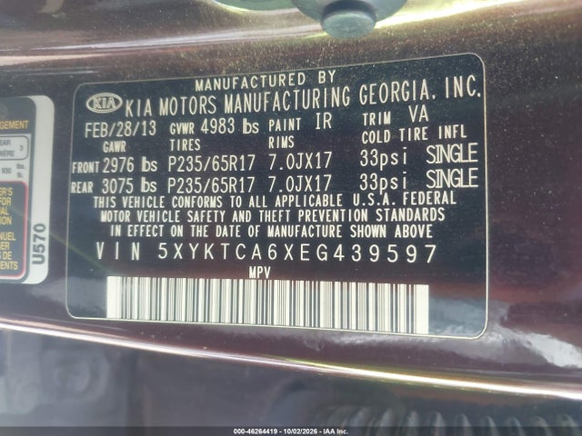 KIA SORENTO LX 2014 5XYKTCA6XEG439597 Image 9