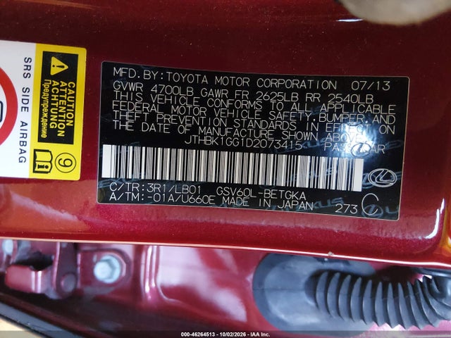 Продажа на аукционе авто 2013 Lexus Es 350, vin: JTHBK1GG1D2073415, номер лота: 46264513