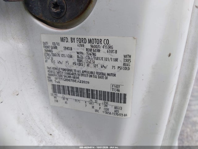 Продажа на аукционе авто 2011 Ford F-250 Xl, vin: 1FT7X2B67BEA22039, номер лота: 46264514