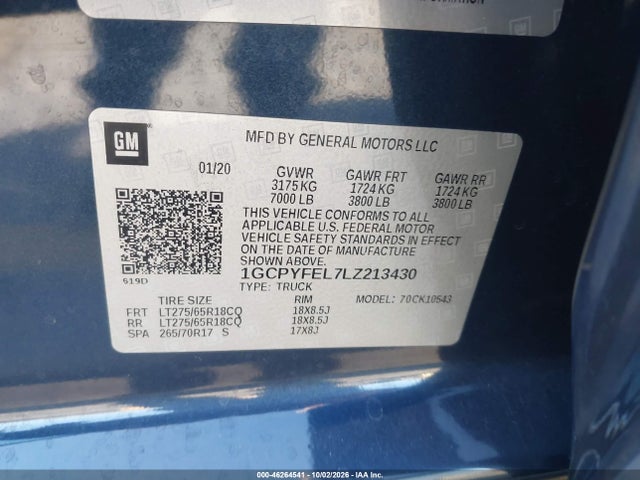 1GCPYFEL7LZ213430 Chevrolet Silverado 1500 4wd Short Bed Lt Trail Boss