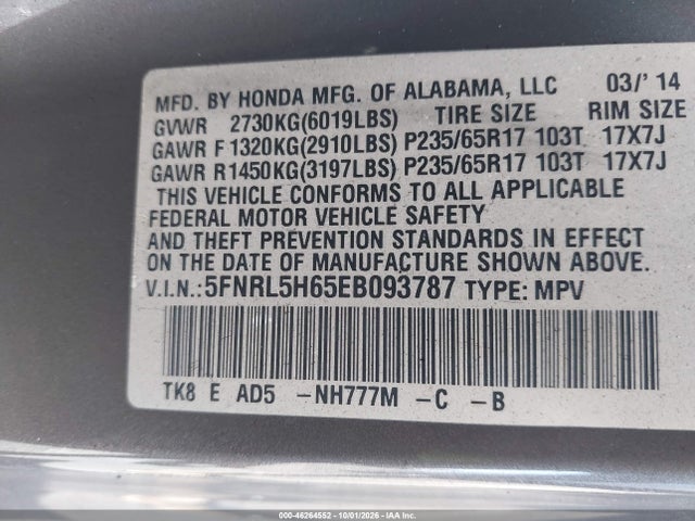 Honda Odyssey Ex-l 2014 5FNRL5H65EB093787 Image 9