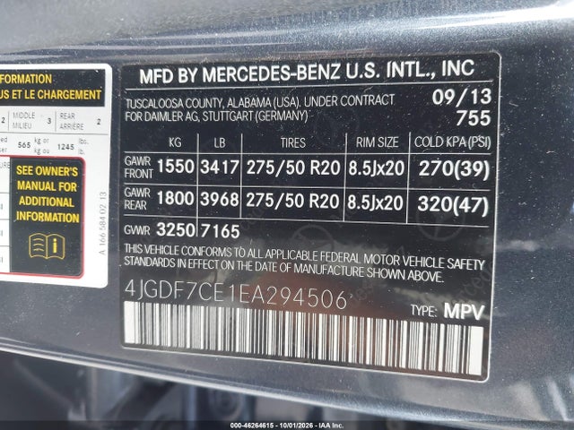 Продаж на аукціоні авто 2014 Mercedes-benz Gl 450 4matic, vin: 4JGDF7CE1EA294506, номер лоту: 46264615