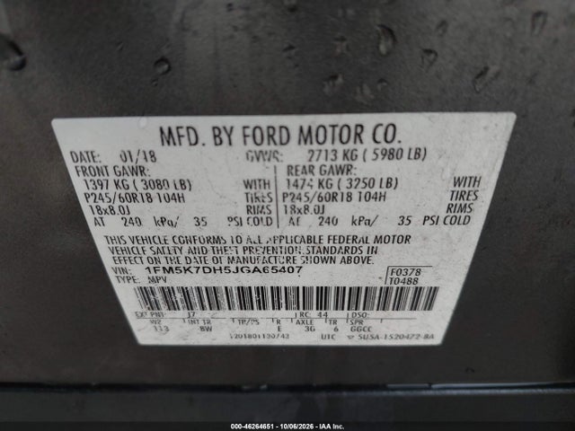 Продаж на аукціоні авто 2018 Ford Explorer Xlt, vin: 1FM5K7DH5JGA65407, номер лоту: 46264651