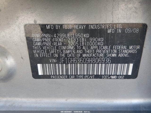 Продажа на аукционе авто 2009 Subaru Impreza Outback Sport, vin: JF1GH63609H806936, номер лота: 46264661