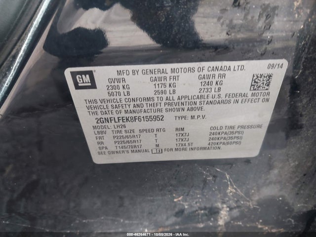 2015 Chevrolet Equinox 1lt მანქანა იყიდება აუქციონზე, vin: 2GNFLFEK8F6155952, აუქციონის ნომერი: 46264671