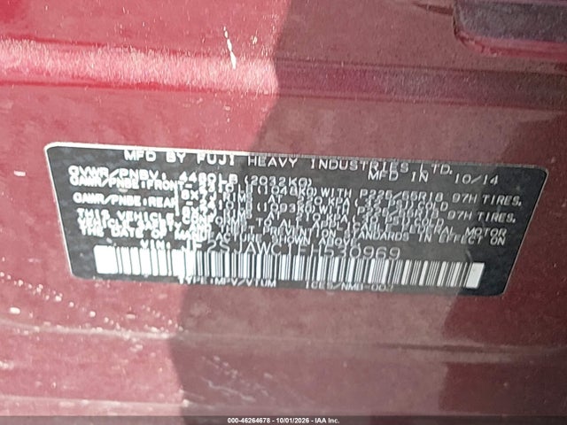 Продаж на аукціоні авто 2015 Subaru Forester 2.5i Touring, vin: JF2SJAWC1FH530969, номер лоту: 46264678