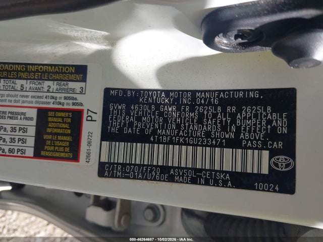 Aukcja sprzedaży 2016 Toyota Camry Se, vin: 4T1BF1FK1GU233471, numer aukcji: 46264687