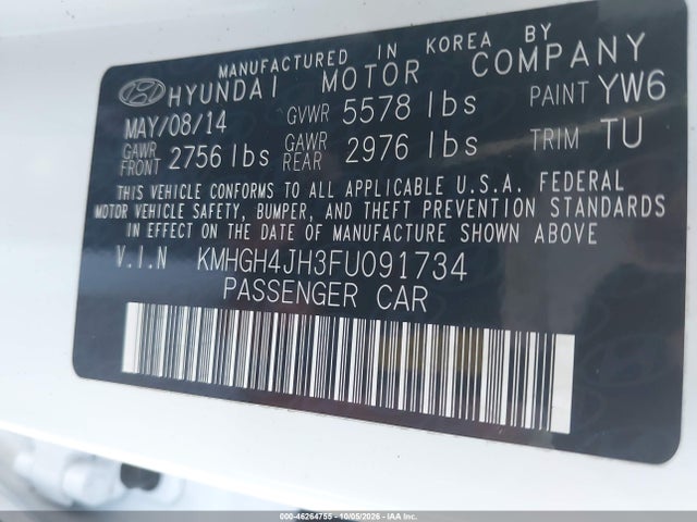 Aukcja sprzedaży 2015 Hyundai Equus Signature, vin: KMHGH4JH3FU091734, numer aukcji: 46264755