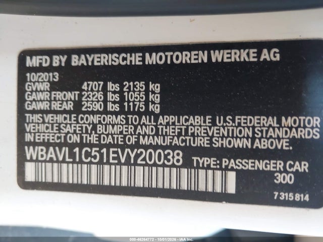 Aukcja sprzedaży 2014 Bmw X1 Xdrive28i, vin: WBAVL1C51EVY20038, numer aukcji: 46264772