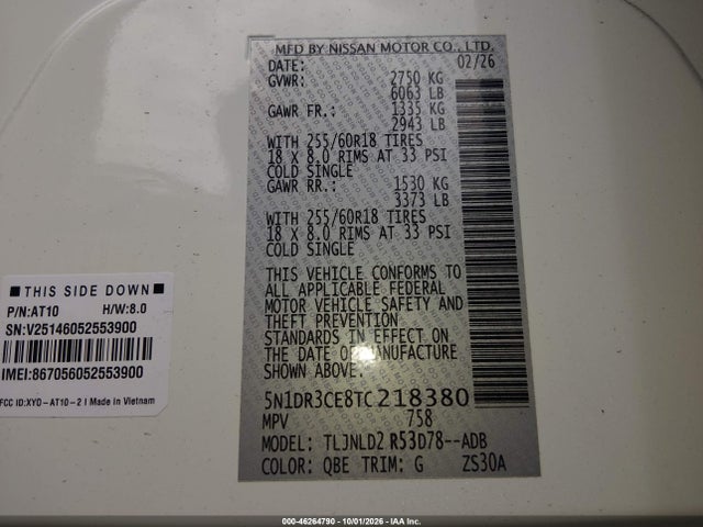 Продаж на аукціоні авто 2026 Nissan Pathfinder Sl, vin: 5N1DR3CE8TC218380, номер лоту: 46264790