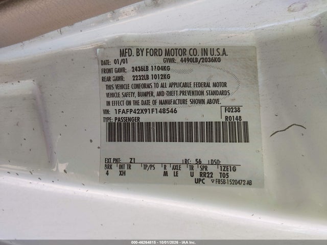Продажа на аукционе авто 2001 Ford Mustang Gt, vin: 1FAFP42X91F148546, номер лота: 46264815