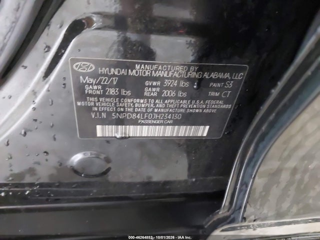46264852 :رقم المزاد ، 5NPD84LF0JH234130 vin ، 2018 Hyundai Elantra Sel مزاد بيع