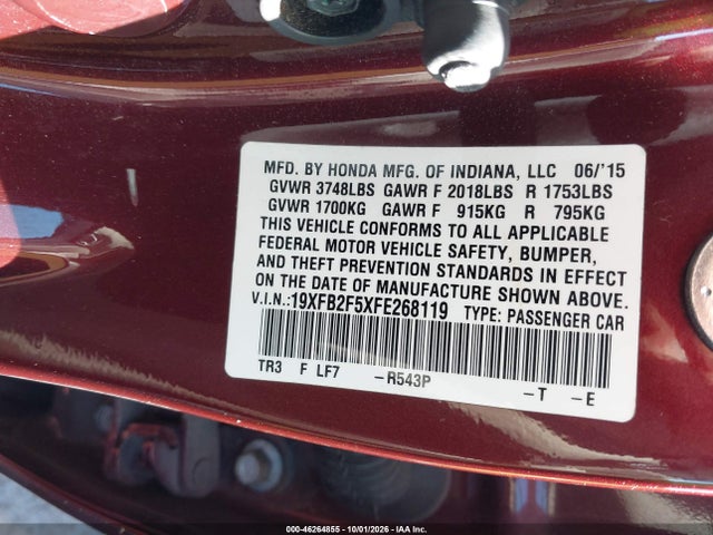 Aukcja sprzedaży 2015 Honda Civic Lx, vin: 19XFB2F5XFE268119, numer aukcji: 46264855