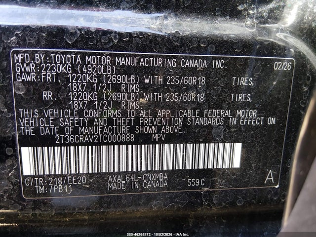 Aukcja sprzedaży 2026 Toyota Rav4 Xle Premium, vin: 2T36CRAV2TC000888, numer aukcji: 46264872