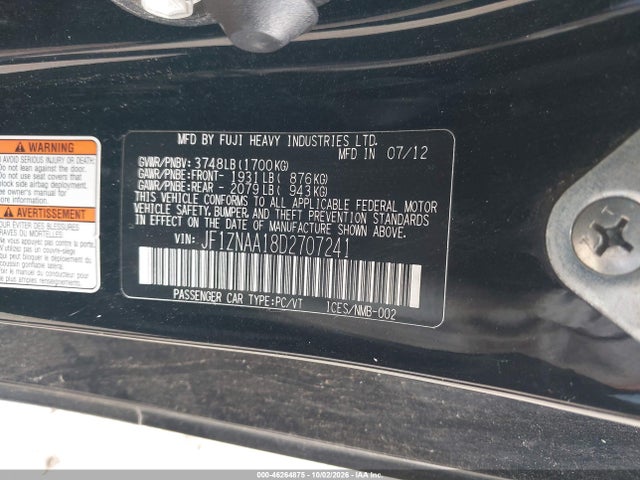 Aukcja sprzedaży 2013 Scion Fr-s, vin: JF1ZNAA18D2707241, numer aukcji: 46264875