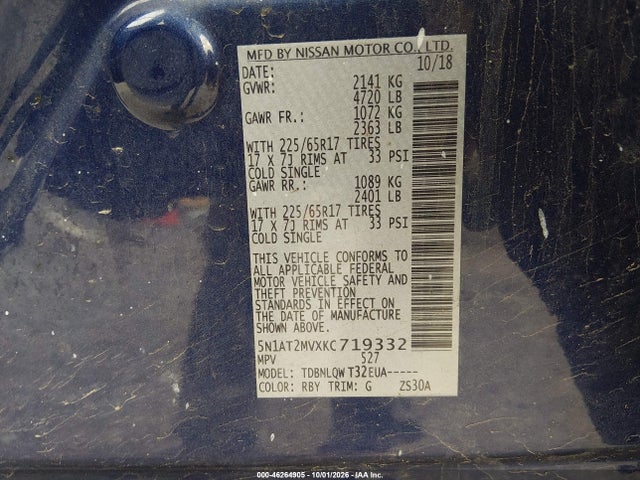 Продаж на аукціоні авто 2019 Nissan Rogue Sv, vin: 5N1AT2MVXKC719332, номер лоту: 46264905