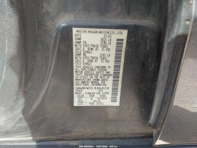 Продажа на аукционе авто 2005 Nissan Frontier Se, vin: 1N6AD07W35C446424, номер лота: 46264931