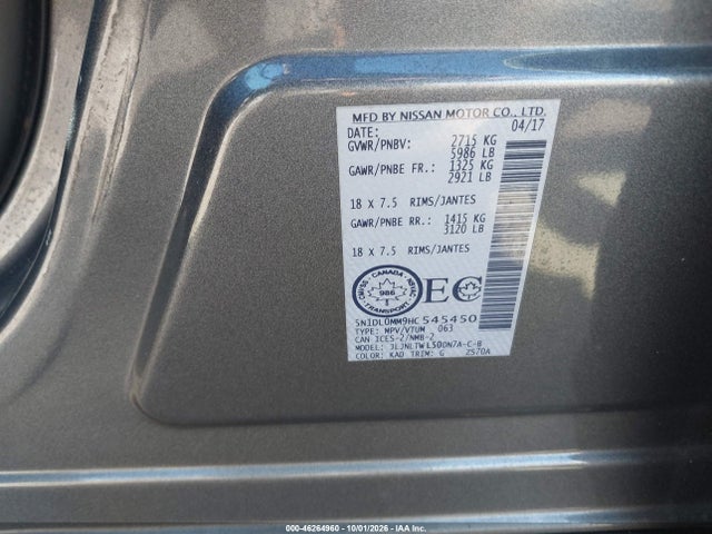 Продажа на аукционе авто 2017 Infiniti Qx60, vin: 5N1DL0MM9HC545450, номер лота: 46264960