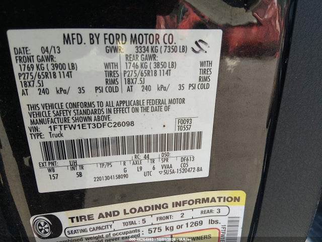 Aukcja sprzedaży 2013 Ford F-150 Fx4, vin: 1FTFW1ET3DFC26098, numer aukcji: 46264993