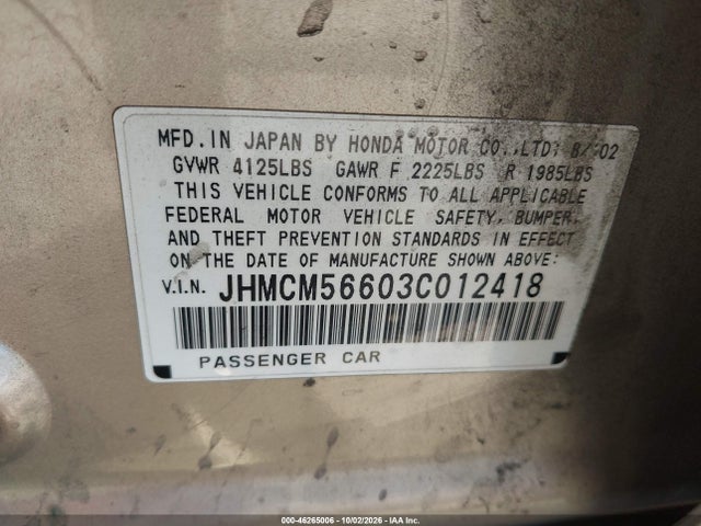 Продаж на аукціоні авто 2003 Honda Accord 2.4 Ex, vin: JHMCM56603C012418, номер лоту: 46265006