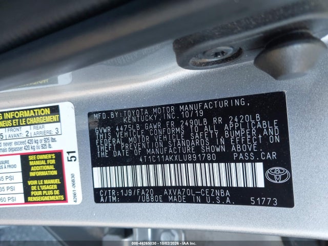 Toyota CAMRY LE 2020 4T1C11AKXLU891780 Image 9