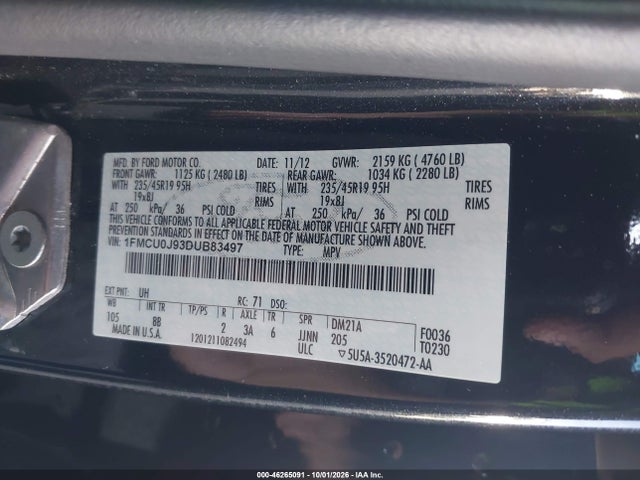 Продаж на аукціоні авто 2013 Ford Escape Titanium, vin: 1FMCU0J93DUB83497, номер лоту: 46265091