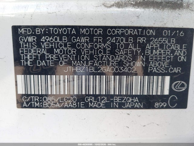 Продаж на аукціоні авто 2016 Lexus Gs 350, vin: JTHBZ1BL2GA003402, номер лоту: 46265095