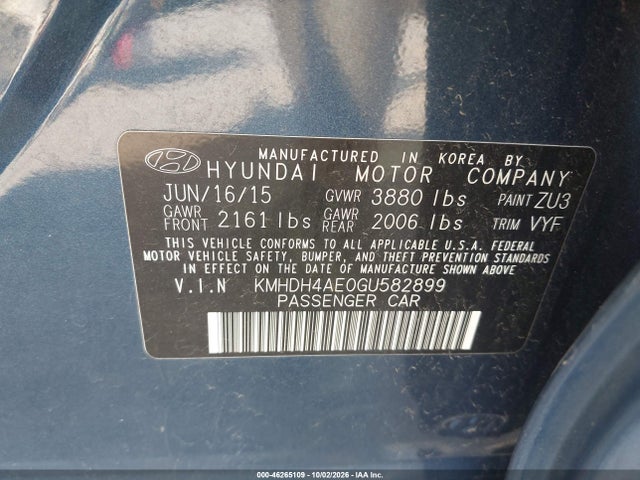 Продаж на аукціоні авто 2016 Hyundai Elantra Value Edition, vin: KMHDH4AE0GU582899, номер лоту: 46265109