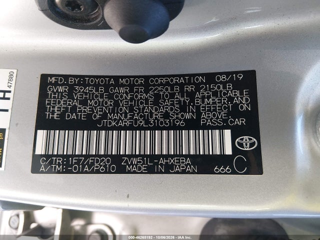 JTDKARFU9L3103196 Toyota Prius Le