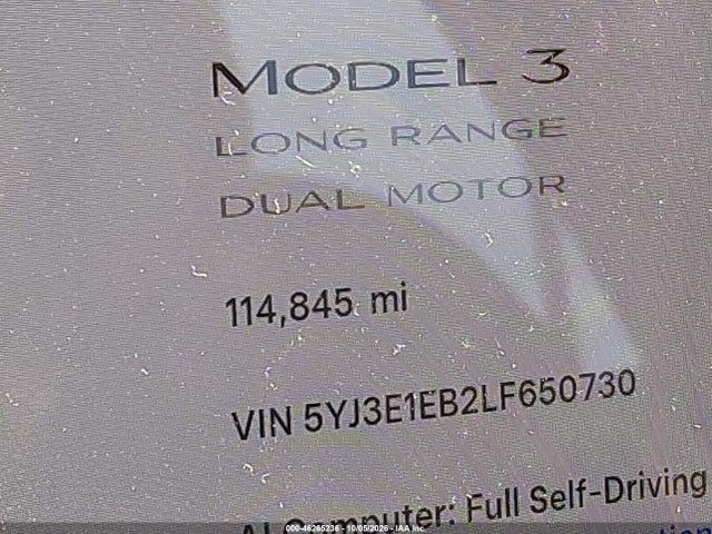 5YJ3E1EB2LF650730 Tesla Model 3 Long Range Dual Motor All-wheel Drive