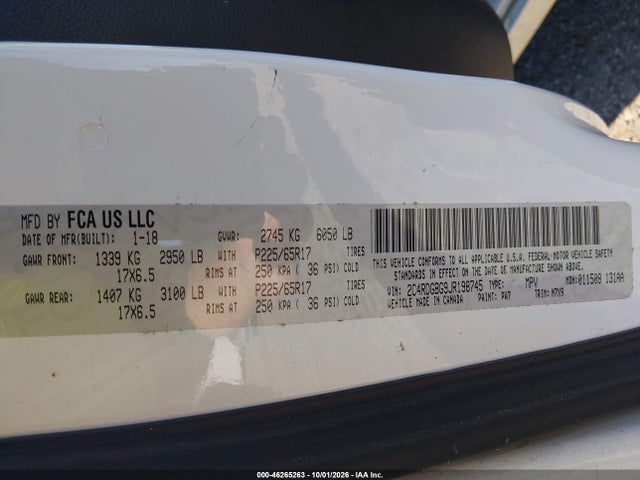 Продаж на аукціоні авто 2018 Dodge Grand Caravan Se Plus, vin: 2C4RDGBG9JR198745, номер лоту: 46265263