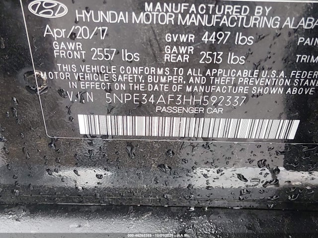 Aukcja sprzedaży 2017 Hyundai Sonata Sport, vin: 5NPE34AF3HH592337, numer aukcji: 46265285